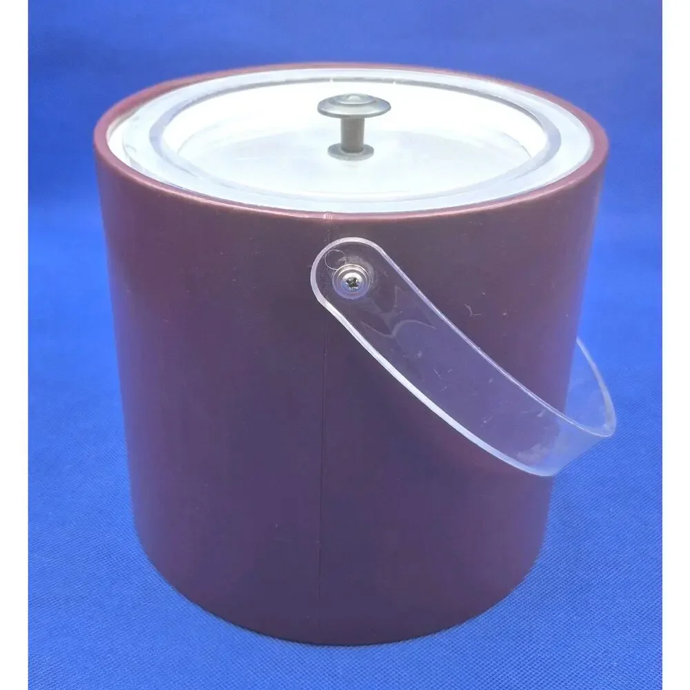 Vintage Georges Briard Brown Leatherette Ice Bucket Lucite Handle & Lid 7x8